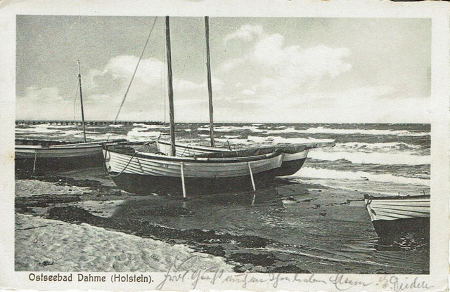 AK Dahme, Ostsee, Boote, Strand, gelaufen, vor 1945