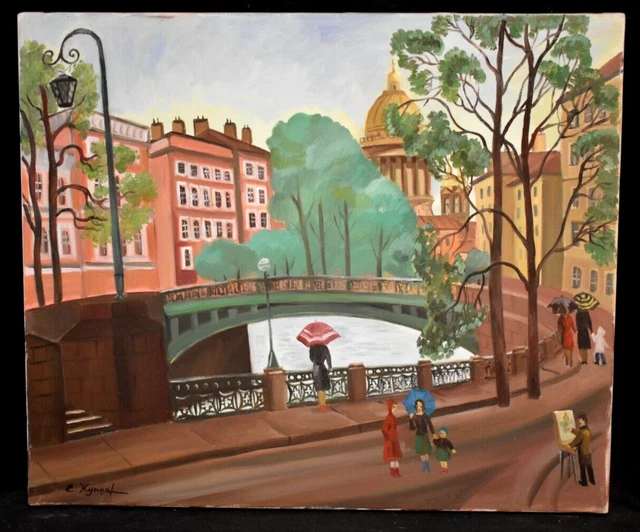Tableau ancien vue de ville animé Ukraine signé Eghor Kouptsov (1948)