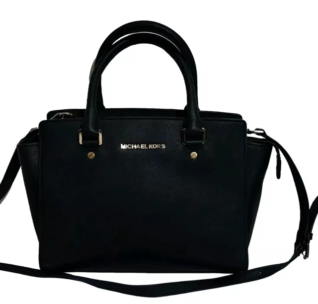 Michael Kors Selma Black Saffiano Leather Medium Satchel  Bag 32cm X 22 X 10cm