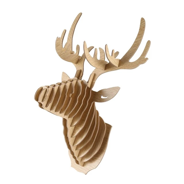 3X(3D Bois Sculpture de de Cerf Decoration Murale et Crochet Porte Collie2)