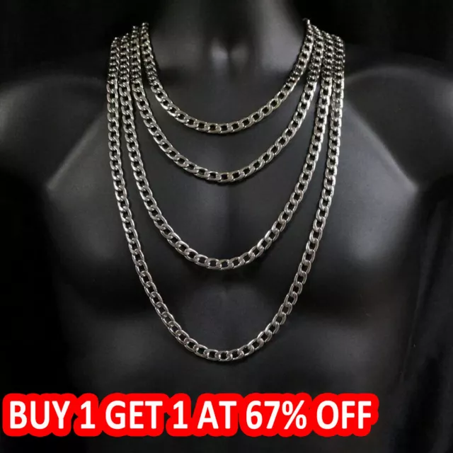 Mens Boys Curb Chain 18"-26" 4mm - 8mm Stainless Steel Silver Cuban Necklace UK