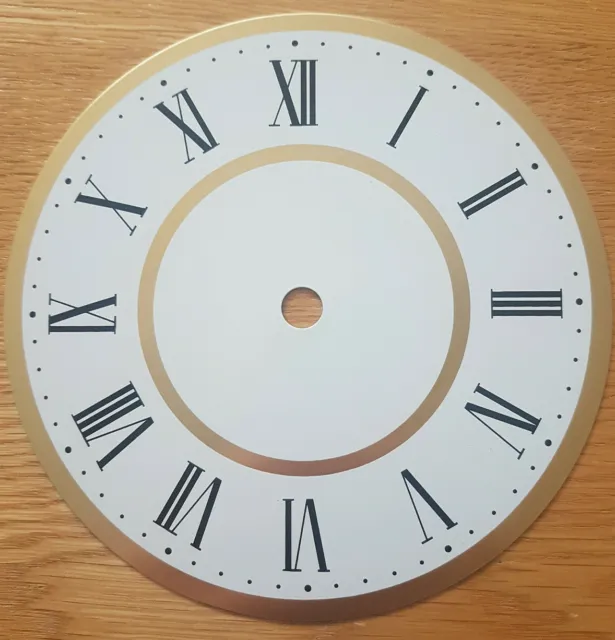 NEW - 6 Inch Clock Dial Face - White & Gold Finish 152mm Roman Numerals - DL18