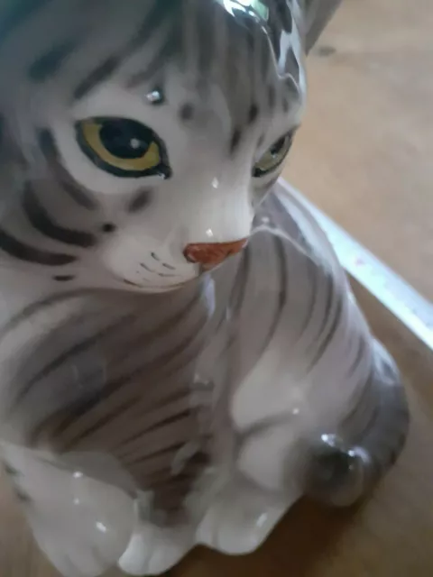Katze getigert grau weiß Porzellan Keramik Made in Italy Bell Europa Mieze Kätzc
