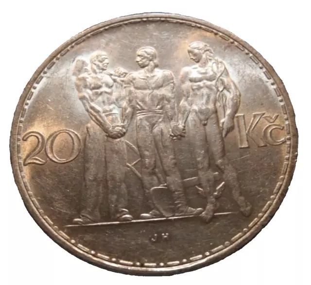 Czechoslovakia 20 Korun 1934 Choice Uncirculated SILVER Coin Czech Republic