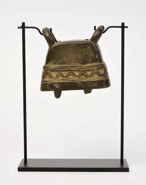 19th Century, Antique Burmese Bronze Cow Bell with Stand