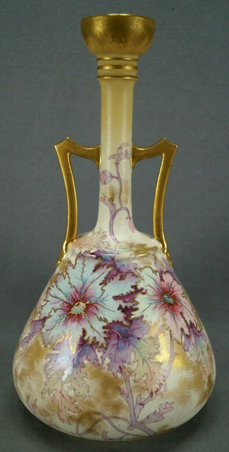 Old Hall Hand Painted Pink Purple Poppies Blush Ivory 12 1/4 Inch Vase 1891-1902