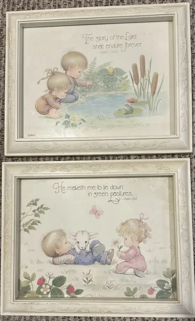 2 Vintage Framed Children's Print Psalm 104:31 Psalm 23:2