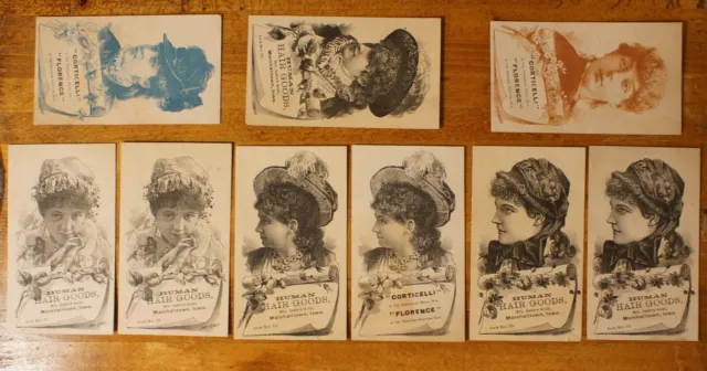 Victorian Trade Cards Hair Goods Corticelli Silk Mrs. Scott Marshalltown IA Set