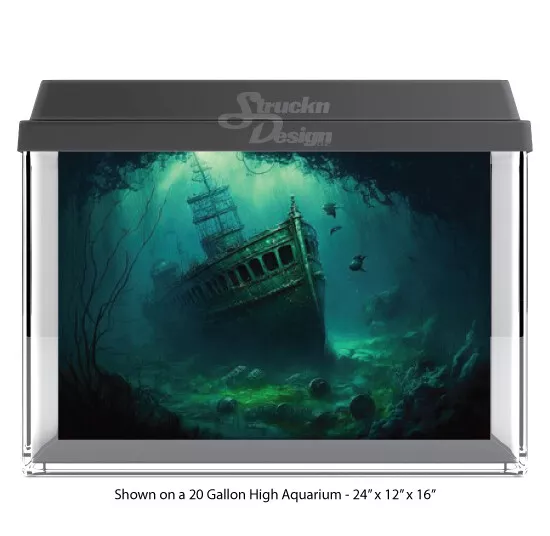 Underwater Shipwreck Cave Polyester Fish Tank Glass Backdrop Aquarium Background