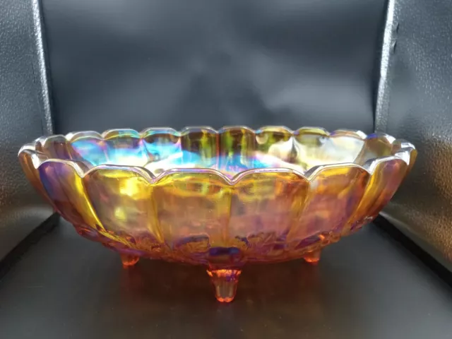 Gorgeous Vtg Indiana Carnival Iridescent Footed Amber Glass Autumn Harvest