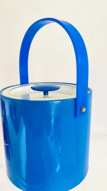 VTG 1970s MID Century Modern Georges Briard Blue Vinyl Barware Ice Bucket Prop
