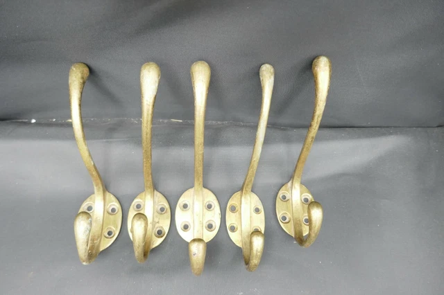Vintage X5 Brass Coat Hooks Hat Hangers Cloakroom Cupboard Wall  Non Uniform 30s