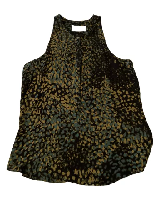 ALC black/green Leopard Army Print Silk Top Sleeveless Shirt Tank Sz XS $250 GUC