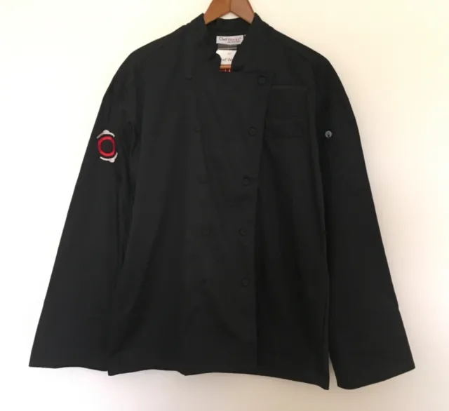 NWT Chef Works Men's Black Long Sleeve  Uniform Chef Coat Sz M