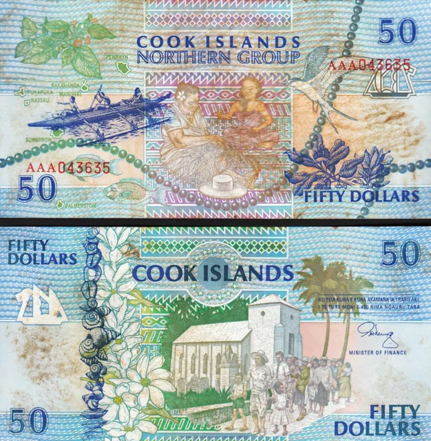 COOK ISLANDS 50 DOLLARS 1992 UNC , AAA PREFIX , P-10, With Little Pale