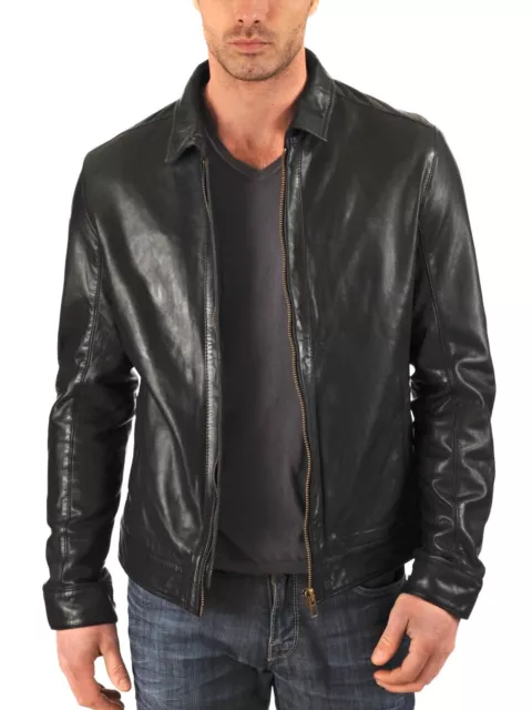 New Mens Leather Jacket Real Soft Lambskin Leather Man Classic Biker Coat #1197