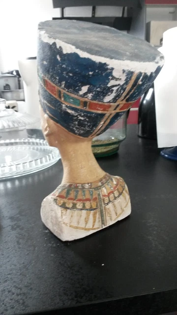 Rare Buste Ancien  De Nefertiti Egypte Platre Peint 6