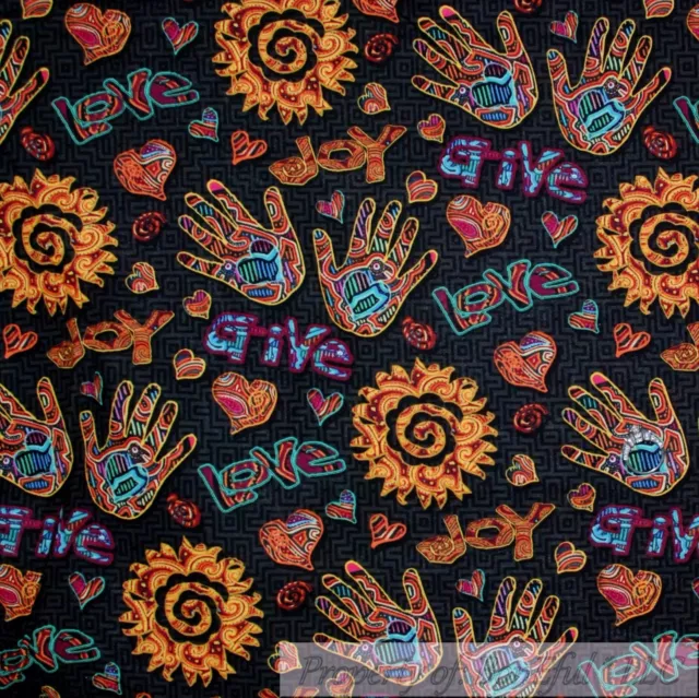 BonEful Fabric FQ Cotton Quilt Black Peace African Art Sun*Flower Hippie Rainbow