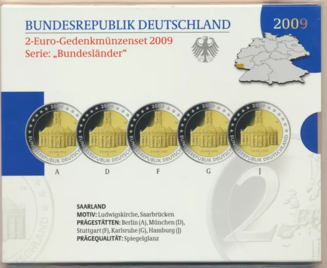 BRD 2-Euro-Gedenkmünzenset Serie: "Bundesländer " 2009 Saarland  PP OVP VfS