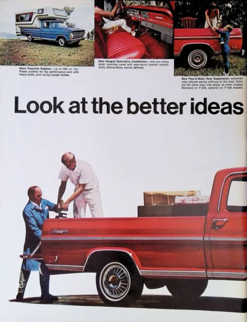 Print Ad 1968 Ford F100 Red Pickup Truck Camper Child Driving Work Like a Truck