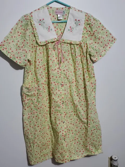 Vintage Moon Dance Nightgown Yellow Floral Pearl Snaps Womens Size Small PJs