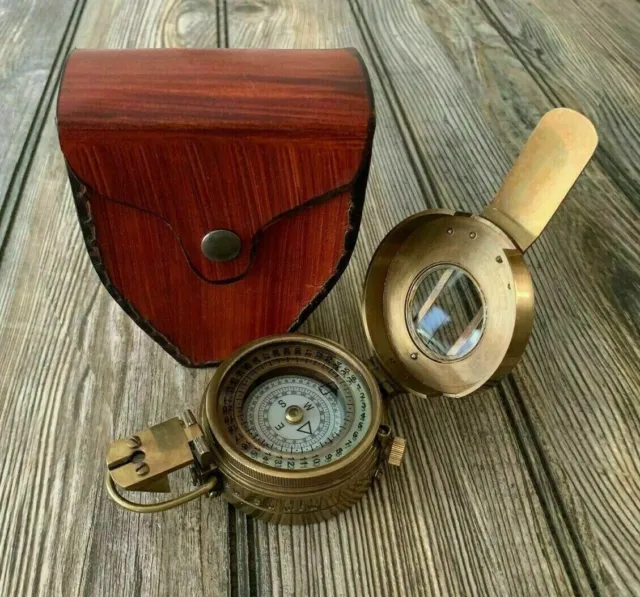 Vintage Solid Brass WWII Military Pocket SUNDIAL COMPASS NAUTICAL MARINE Gift