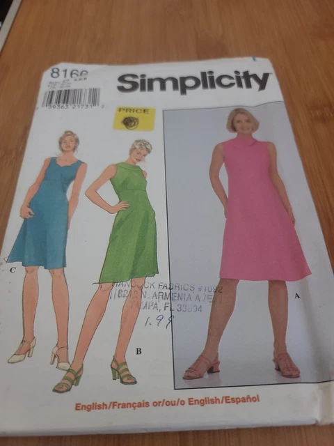 Simplicity 8166 Misses Dress Sewing Pattern Uncut