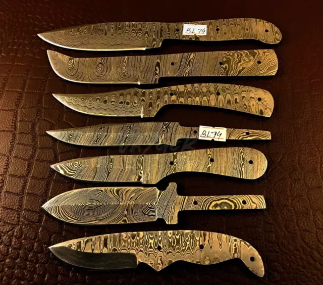 Handmade Damascus Steel Knife Blank Blade | Lot of 7 blades | BL74