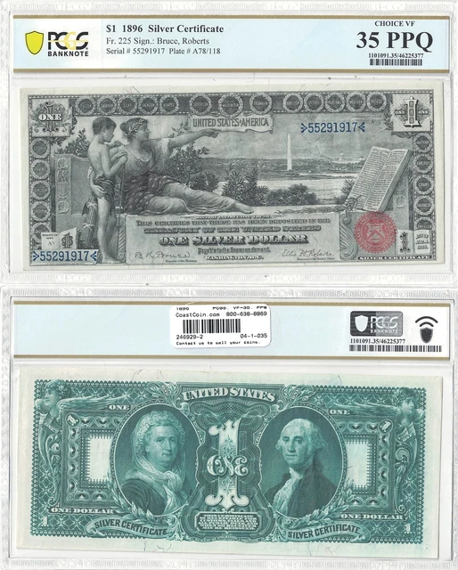 1896 $1 Silver Certificate "Educational Series" Fr 225 PCGS Very Fine-35 PPQ
