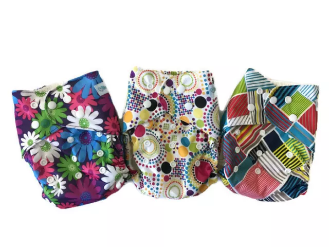 Washable Reusable Bamboo Cloth Pocket Diaper With insert Set of 3 + Accessories