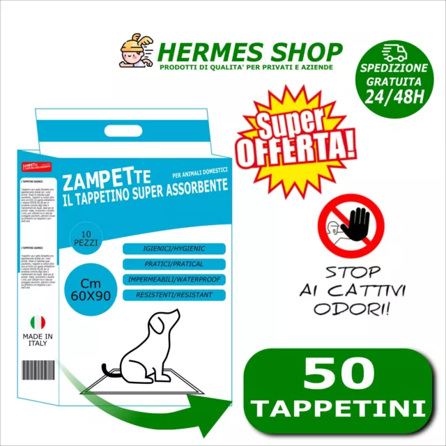 50 Tappetini Assorbenti Adesivi per Cani 60x90 ANTIODORE Traverse Lettiera Cane