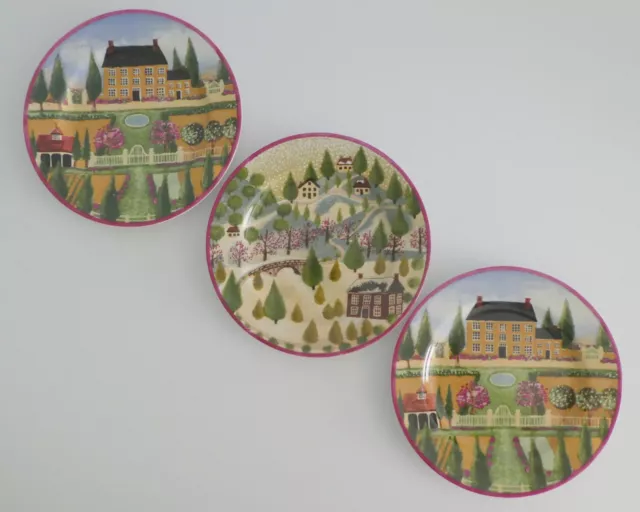 3 BLOCK Country Village Salad Dessert Plate (s) 1995 8 1/8" MINT Beautiful