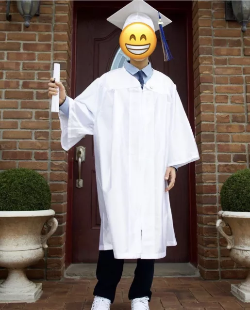 Children Graduation Cap Gown Set WHITE Shiny Finish Unisex