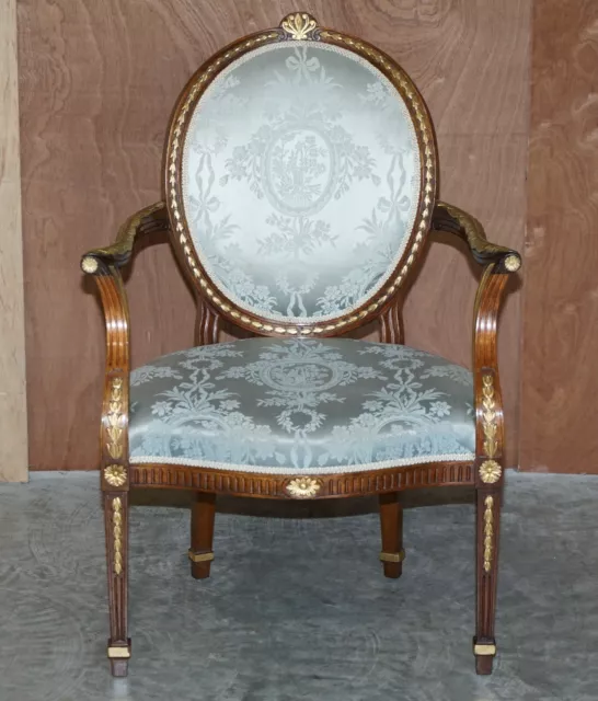 Stunning Circa 1900 George Hepplewhite Style Mahogany Giltwood Georgian Armchair 2