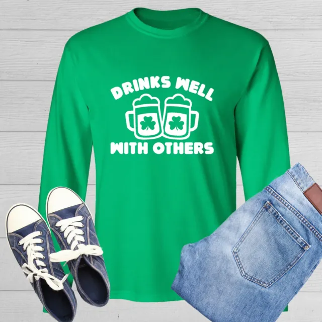 Drinks Well With Others Novelty Sarcastic Humor Men's Long Sleeve Shirt