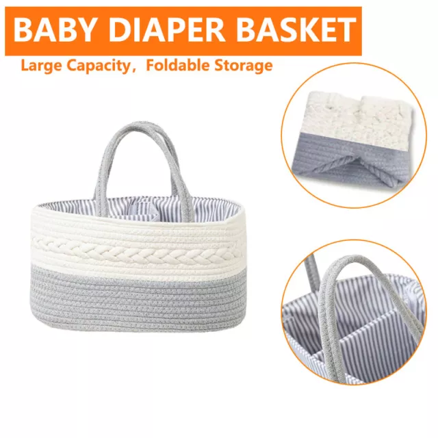 Cotton Baby Diaper Caddy Organizer Bag Woven Portable Baby Storage Basket Bag
