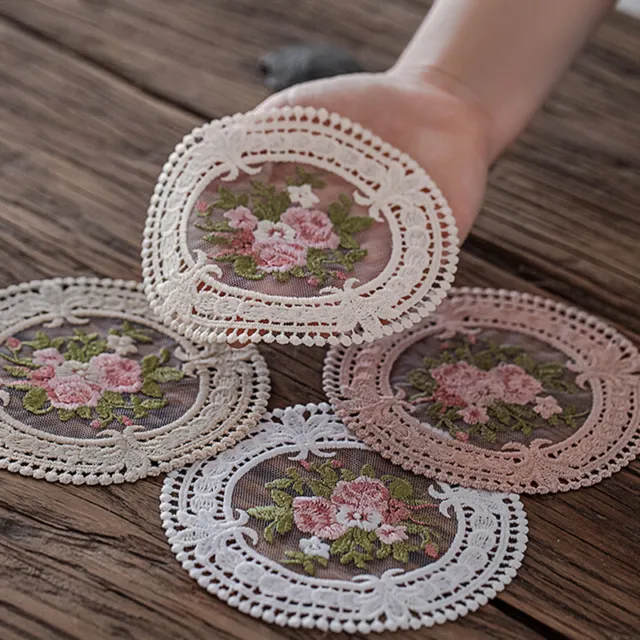11.8cm Vintage Lace Coaster Placemat Embroidery Craft Bowls Coffee Cups CoastK_