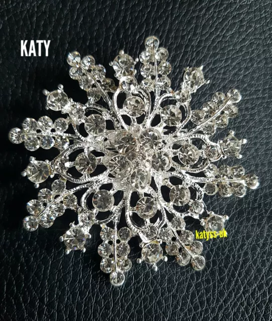 Large Vintage Look Crystal Brooch Silver Tone Snowflake Pin Christmas  Gift