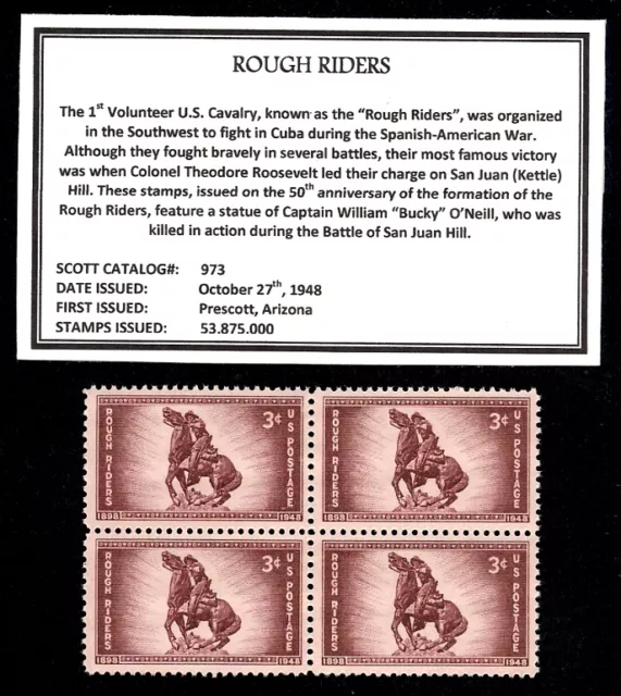 1948 - ROUGH RIDERS - Mint, Never Hinged, Block of Vintage Postage Stamps