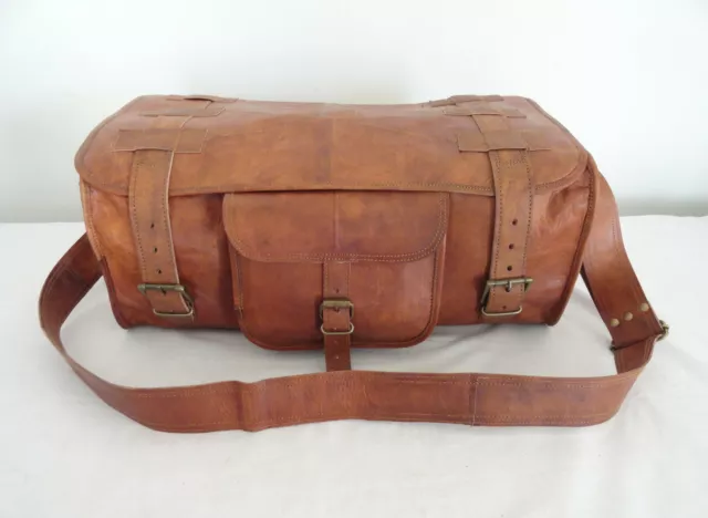 20" Vintage Leather Travel Duffle Bag Weekend Aircabin Carryon Luggage Handbags