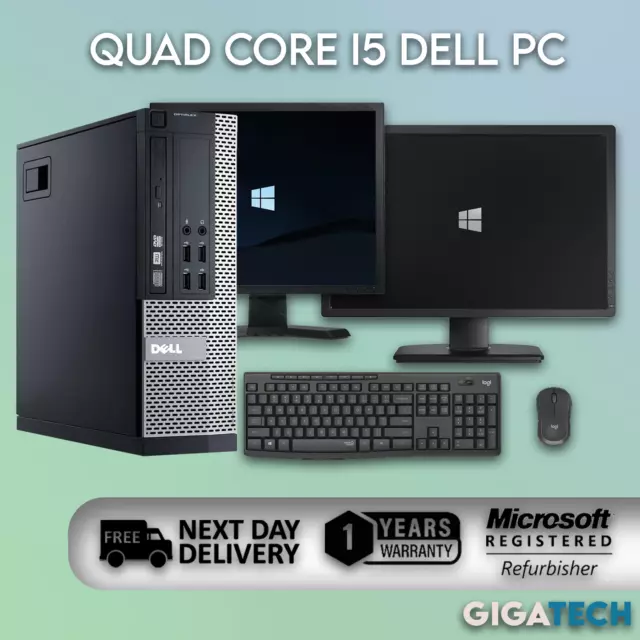 CUSTOM DELL QUAD CORE Intel i5 Desktop Computer PC DUAL Monitors + Windows 10