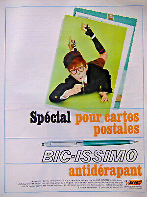 Publicité 1965 Stylo Bic Spècial Pour Cartes Postales Bic-Issimo Antidérapant