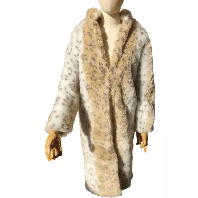 MEDIUM LONG WOMEN'S Fur Coat with Hood Leopard Print Faux Fox Fur ...
