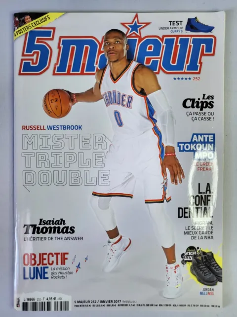 Magazine Basket Cinq Majeur n°252 janvier 2017 Russel Westbrook avec posters