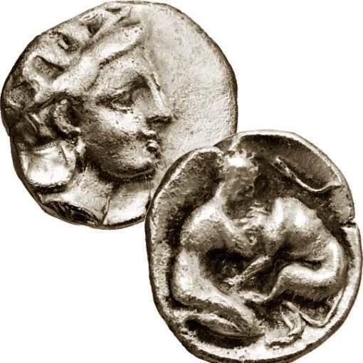 HERAKLES slaying the Nemean LION, Strigil /Athena helmeted.Tarentum Ancient Coin
