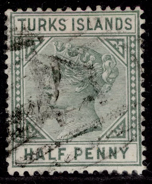 TURKS & CAICOS ISLANDS QV SG70, ½d dull green, FINE USED.