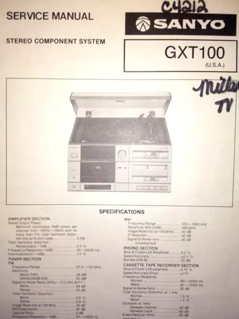 Sanyo Gxt100 Stereo Component System Original Service Manual