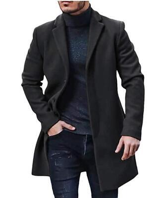 Mens Woolen Trench Coat Winter Lapel Long Jacket Blazer Fomal Outwear Overcoat