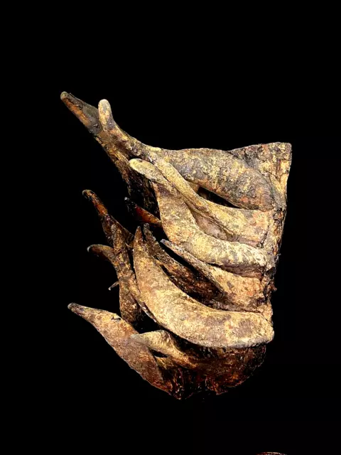 African Tribal Face Mask Wood Hand Carved Impressive Gela War Mask with Horn5039