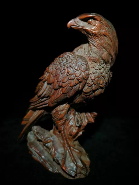 Japanese boxwood hand carved vivid eagle Figure statue netsuke collectable gift